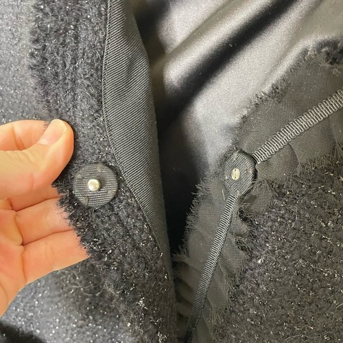 Talbots Collection Black Tweed shimmer Fringed RUFFLE WOOL Jacket Sz 10 - Picture 4 of 6