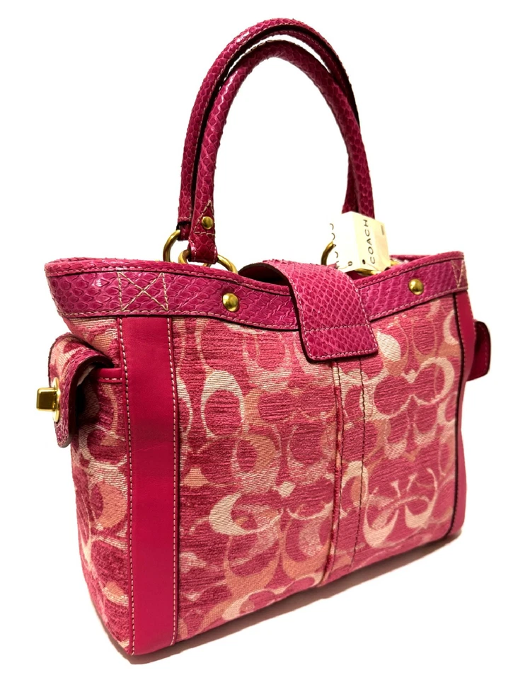 RARE Coach Ltd Ed Chenille C Python trim PINK Boxy Butterfly Tote Bag 8F52 NEW! - Image 4 of 4