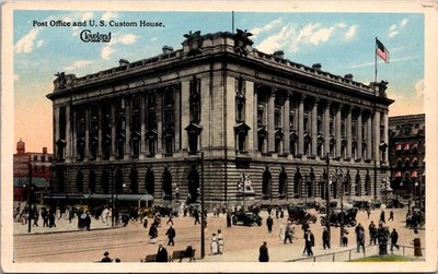 Cleveland OH US Custom House 1920s Downtown View White Border Postcard