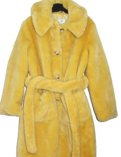 Image of River Island Faux Fur Belted Coat bright yellow Size 8 P Petite New Tags BNWT