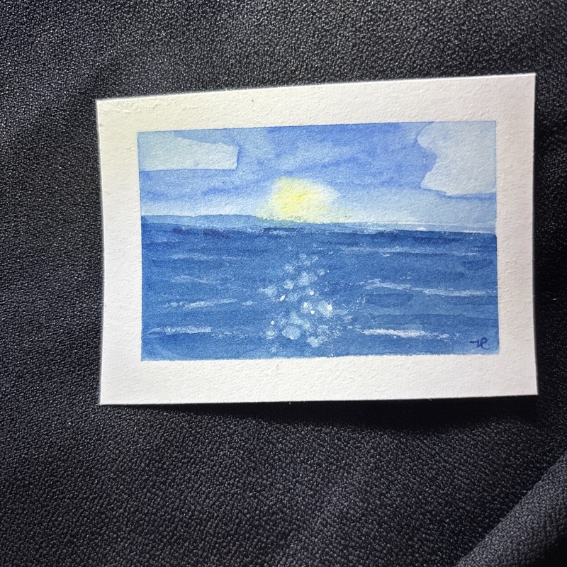 ACEO Light on the water Original artwork Signed 2.5” x 3.5” ATC Cobbin 