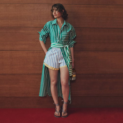Women Mid-Rise Poplin Striped Pull-On Shorts - Rosie Assoulin Blue XS"