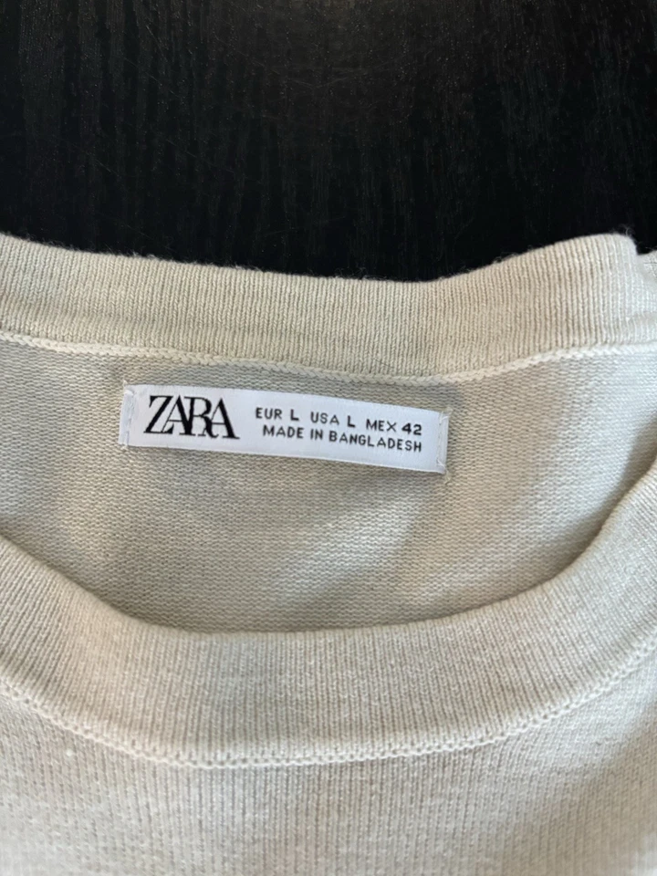 Zara Mens Knit Pullover Sweater Shirt Size L Beige Short Sleeve Mock Neck Jumper - Image 2 of 3