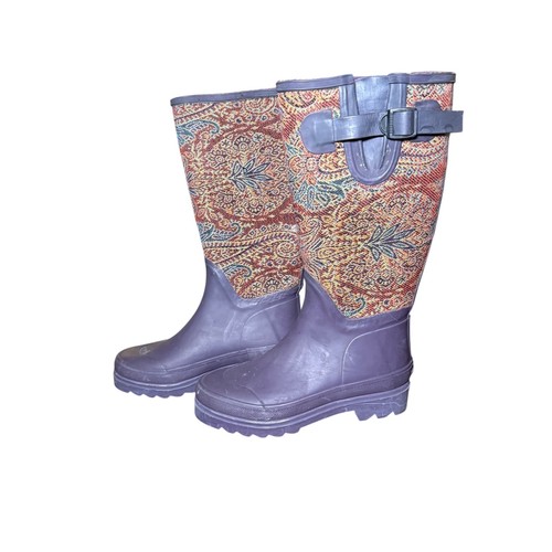 Smith & Hawken Paisley Rubber Rain Boots outdoor wellies Gardening Size 6