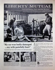Liberty Mutual Insurance (1958) Print Ad | “Stands By You” Auto Accident Scene