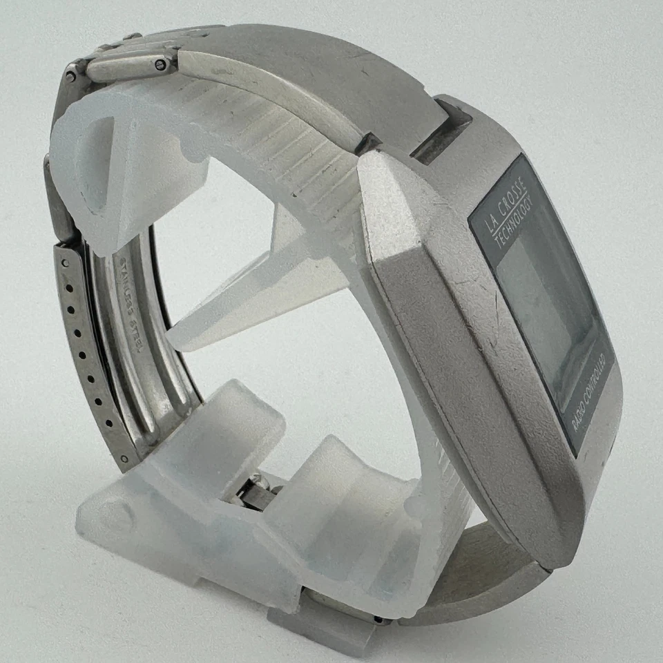 Reloj de Cuarzo LA Crosse WWVB Hombres Plateado Radiocontrolado Día Fecha Batería Nueva 7" Foto 3 de 4