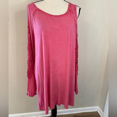 Love Fire pinkish red burn out tunic top mini dress cold shoulder lace plus 1X
