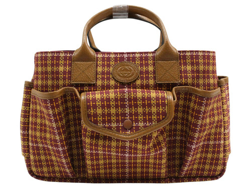 Gucci Children'S Tote Bag Handbag 628159 Brown Bordeaux Check Pattern Canvas Lea