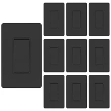 Matte Black Single Pole Decorator Light Switch with Screwless Wall Plate, 15 a 1