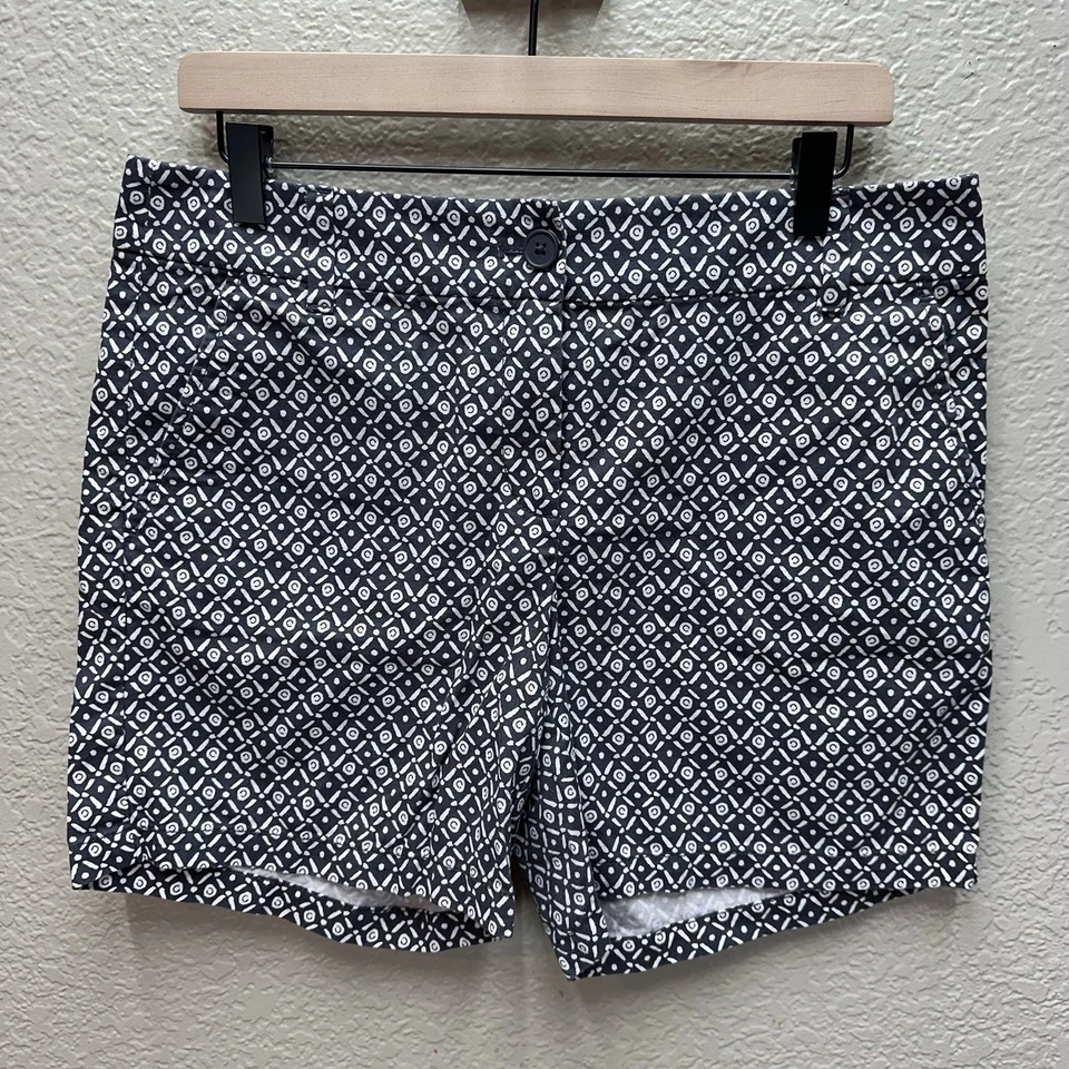 Shorts feminino Ann Taylor LOFT linho tamanho 6 cinza e branco geométrico básico chino - Imagem 2 de 4