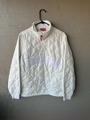 RARE SS17 Supreme matelassé logo arc doublé polaire quart zip