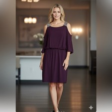 Betsy & Adam Asymmetrical cold shoulder Dress in Deep Purple size 20