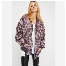 Free People Printed Silken Pillow Bomber Jacket Oversized Sz Small Paisley Boho