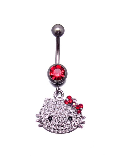 HELLO KITTY BELLY BAR ANILLO OMBLIGO ACERO QUIRÚRGICO ROJO TONO PLATA TONO ORO - Imagen 2 de 3