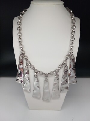 LINEA LOUIS DELL OLIO Silver tone TRIANGULAR Hammered Designs Dangles Necklace 