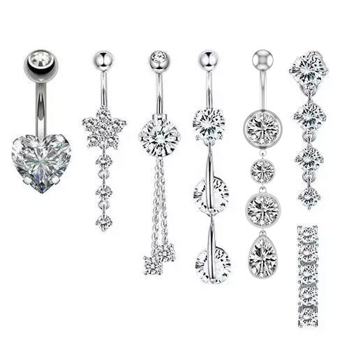 7 Stck. 14 g Baumeln Bauchnabel Ring Chirurgenstahl Bauchnabel Stab Piercing Schmuck Set - Bild 1 von 7