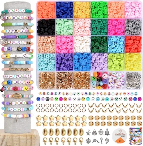 4800Pcs Clay Beads for Jewelry Making Bracelet Kit,Flat round Polymer Best New