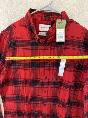 Mens Standard Fit Plaid Lightweight Flannel Long Sleeve Button Down Shirt Red XL - 第 6/10 張圖片