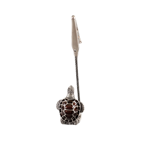 Turtle Pewter Memo Holder Enameled Back Memo Note Recipe Photo Holder - Picture 2 of 5