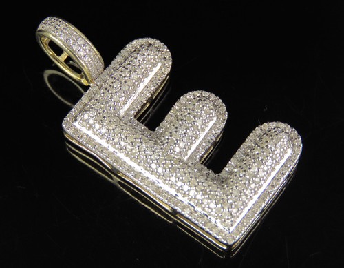 Diamond Bubble Initial E Letter Pendant In 10K Yellow Gold Unisex 1 CT 1.5" - 第 1/8 張圖片