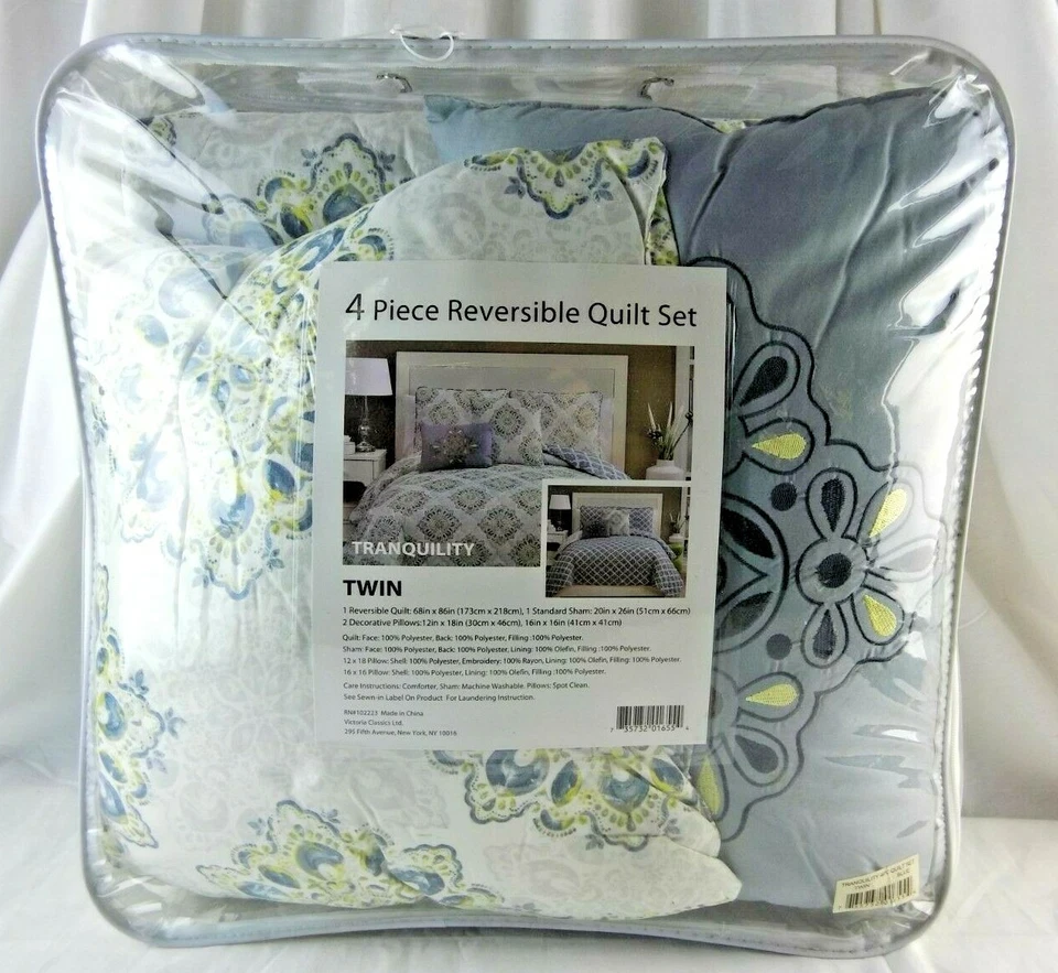 Victoria Classics Tranquility Twin 4 Piece Reversible Quilt Set - Image 3 of 3