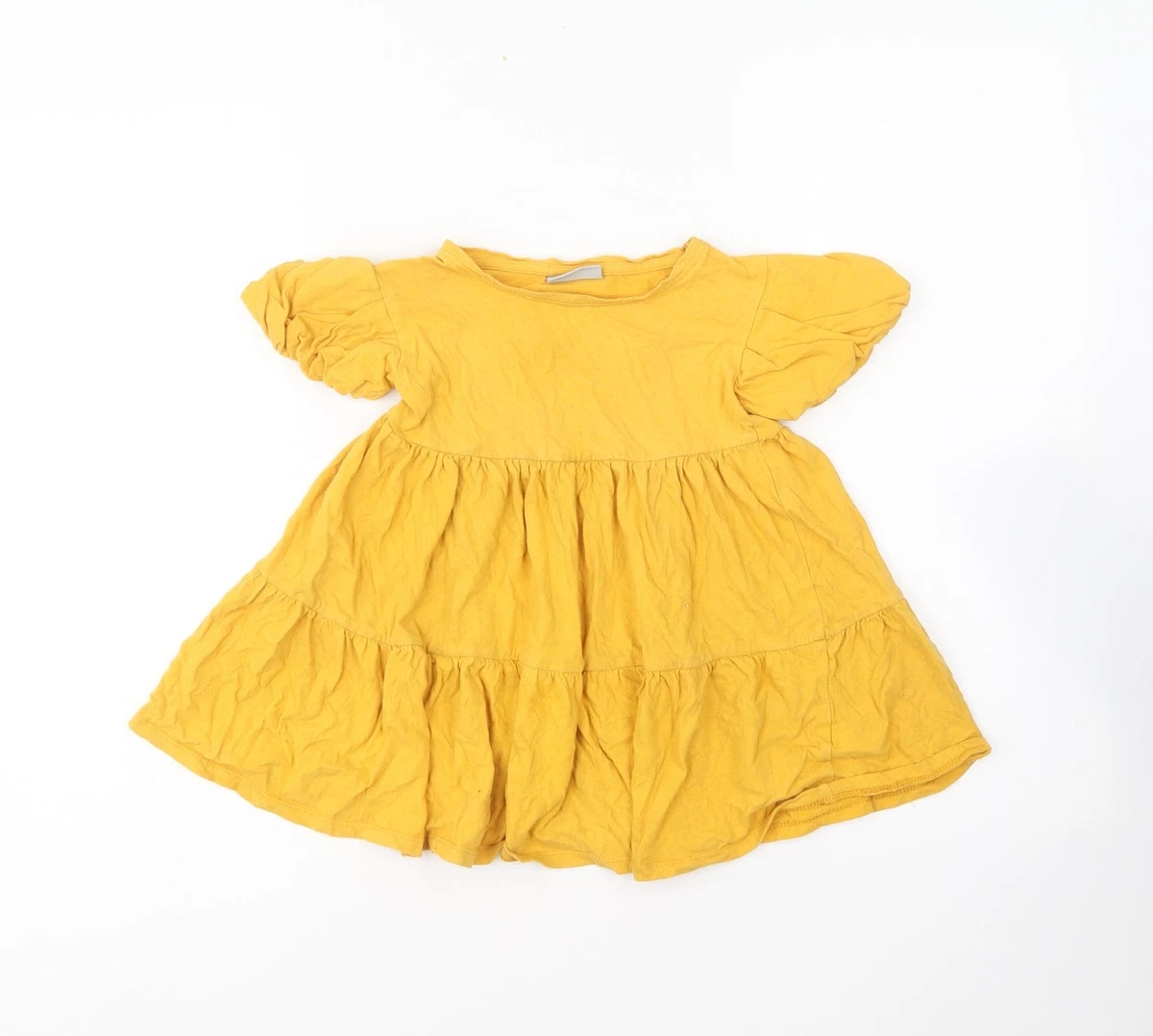 Matalan Girls Yellow Cotton Skater Dress Size 5 Years Round Neck