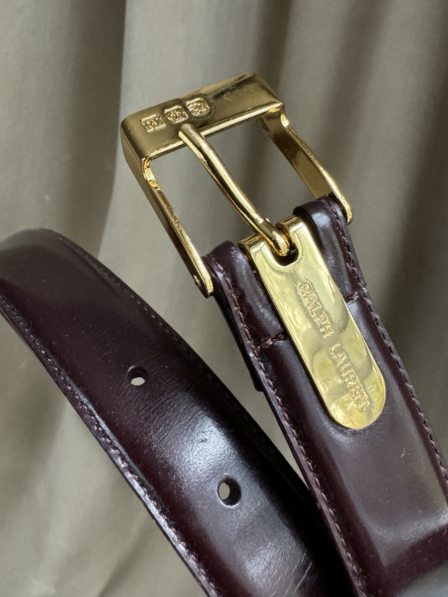 Ralph Lauren Burgundy Box Leather 1in Size L 37.5in Gold Hardware Belt Sunglasses main image 4