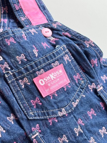 Vintage Girls' OSHKOSH B'GOSH Pink Bow Embroidered Blue Denim Overalls, Size 6 - Picture 4 of 14