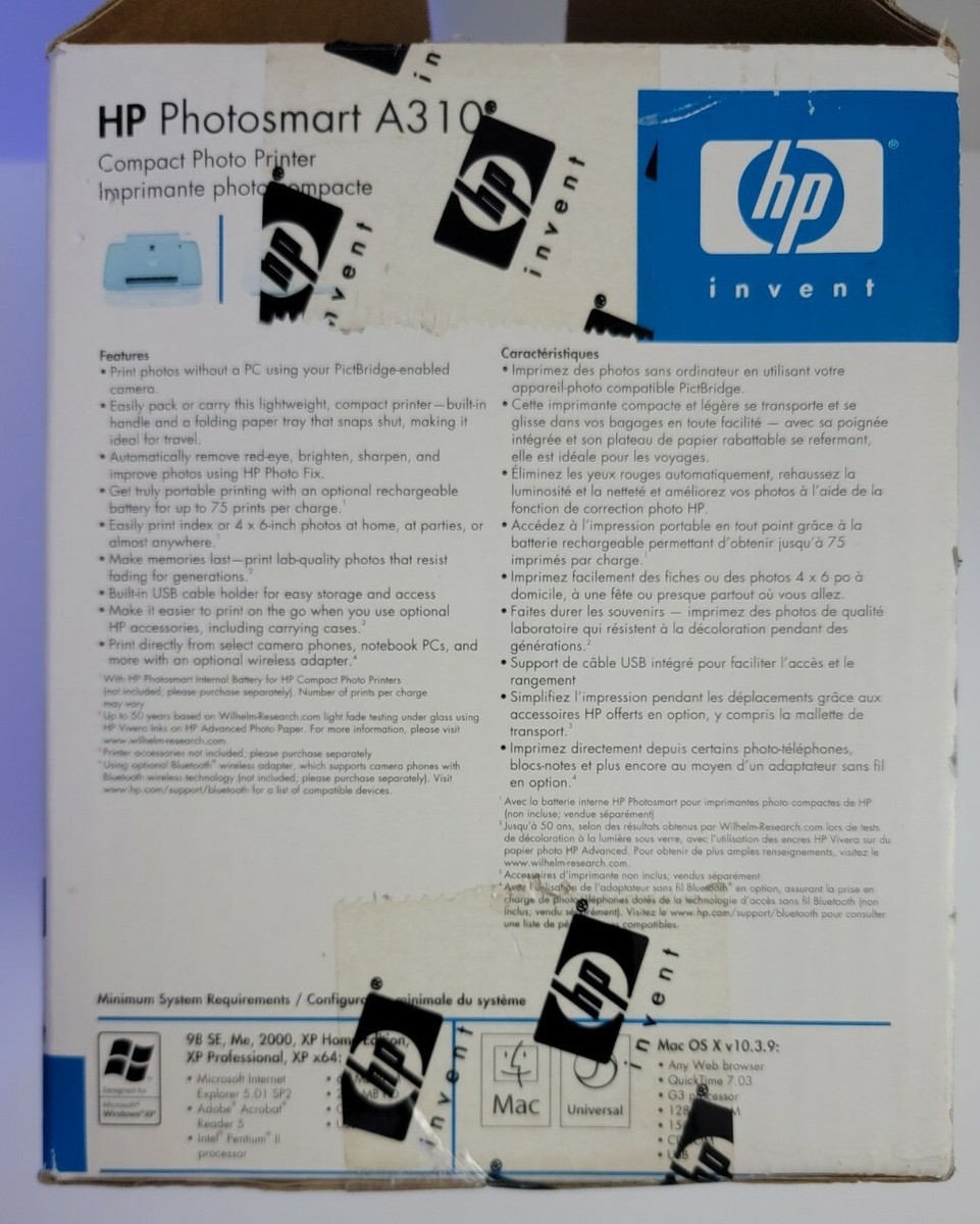 HP Photosmart A310 Mobile Digital Photo Inkjet Printer, See