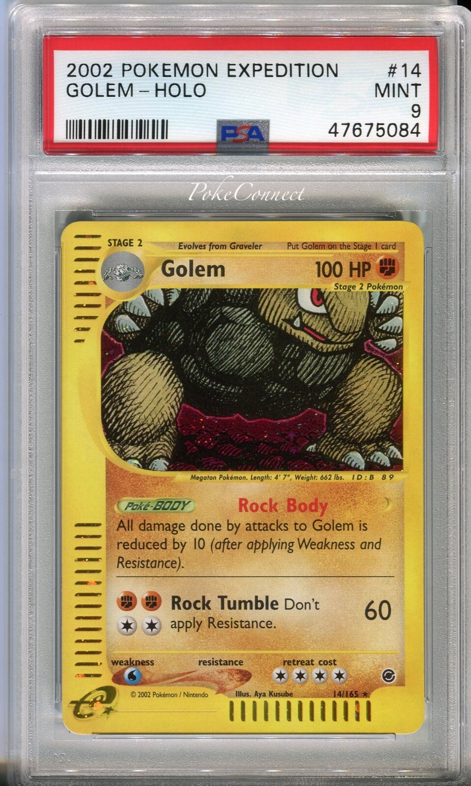 PSA 9 MINT Pokemon GOLEM Holo Rare 2002 Expedition 14/165