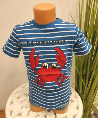 Kidsworld Kinder T-Shirt Gr. 104/110 blau weiß rot Krabbe Shirt