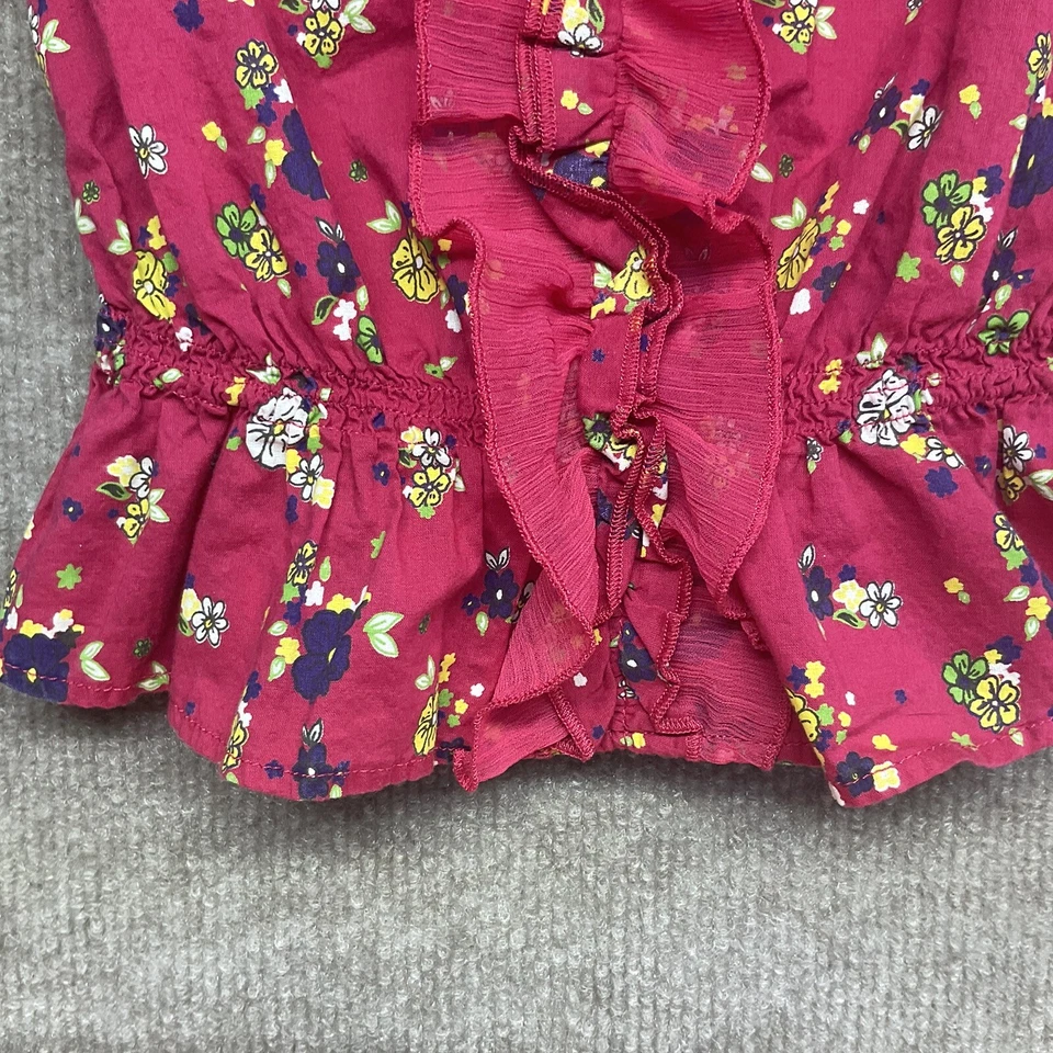 Marca Arizona Niñas Talla 24 Mo. Camisa de verano rosa sin mangas con volantes y flores Foto 4 de 4