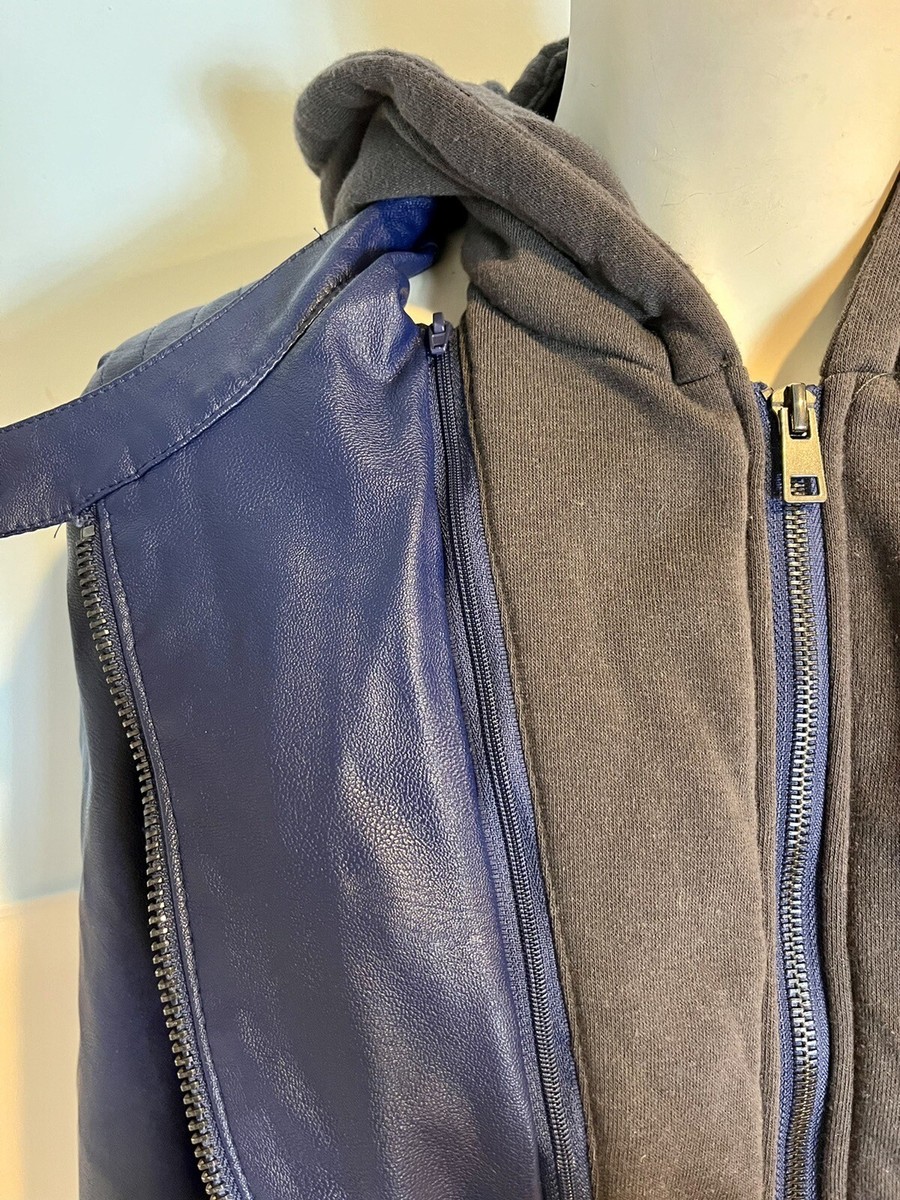 Cielo Basic Outerwear Blue Faux Leather Jacket with Gray Cielo Basic Outerwear Blue Faux Leather Jacket with Gray
