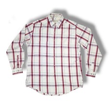 Vintage St Johns Bay USA Made White/Red Brushed Twill Plaid Flannel Men's Med