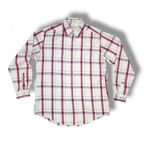 Vintage St Johns Bay USA Made White/Red Brushed Twill Plaid Flannel Men's Med