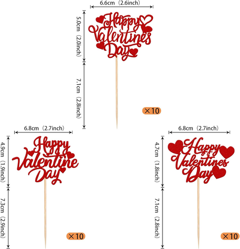 30 Pack Happy Valentine'S Day Cupcake Toppers Glitter Love Heart Cupcake Picks f - Picture 2 of 12