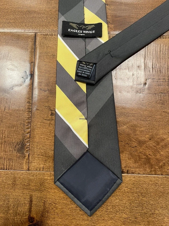 Mizzou Missouri Tigers Eagles Wings Gray Yellow Plaid Polyester Men's Neck Tie - Image 2 of 2