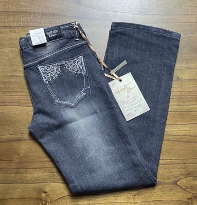 Vintage Jeans NWT Womens Premium Denim Black Jeans Embroidered Size 11/12 