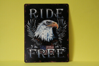 Blechschild Ride Free Adler Eagle USA Bike 33 x 25 cm 321.D18