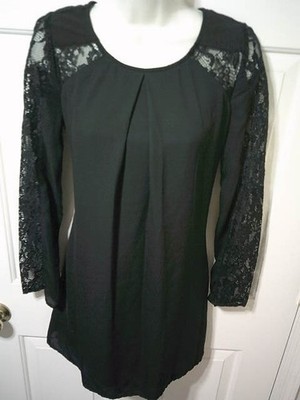 CUTE SPEECHLESS SIZE M LONG LACE SLEEVE BLK LINED MINI DRESS NWOT   NICE