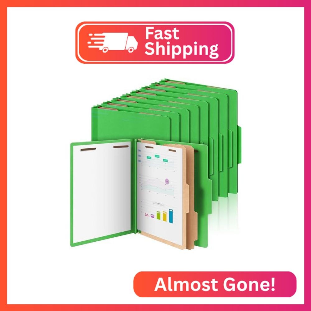 Skyygemm 12 Pcs Classification Folders 2 Divider Letter Size, Green