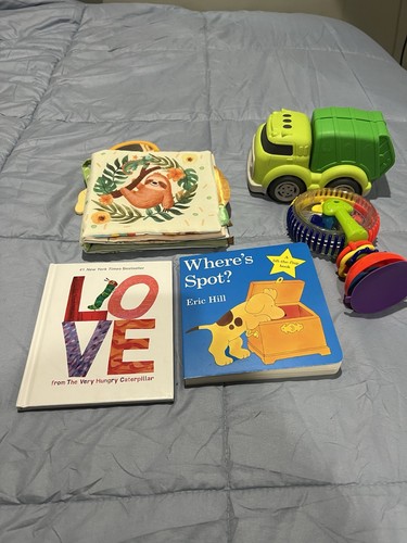 Bundle Of Baby Books, Truck, Suction Top Toy For Table Or High Chair
