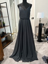 Jenny Yoo Collection 6 Gray Chiffon V-Neck Spaghetti Strap Long Gown