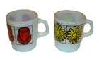 Vintage Fire-King Milk Glass Flower Mugs Rose & Daisy Anchor Hocking Set of 2