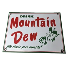 Vintage Mountain Dew Sign - Yahooo Hill Billy Soda Gas Station Porcelain Sign