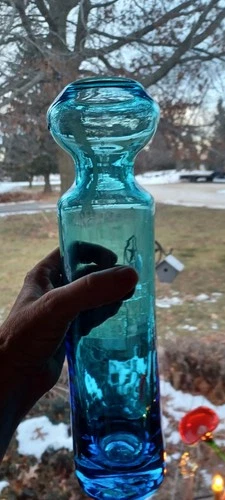 Greenwich Flint Craft Rare Glass Blue BOTTLE. 12" MCM Blenko Era NICE! CONNELLY