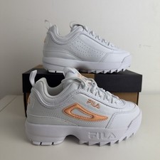 Fila Disruptor trainers Kids girls White Pink bling shoes childrens Size 12 UK