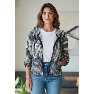 Alberto Makali New York Knit Zip Up Hoodie Jacket Women's Small Black/Cream NWT
