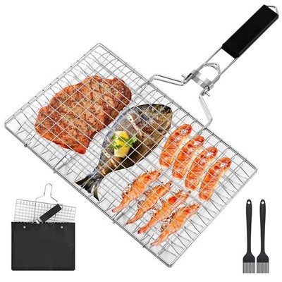 Fish Grill Baskets Folding Portable Fish Grilling Rack Grill BBQ Grilling Shrimp
