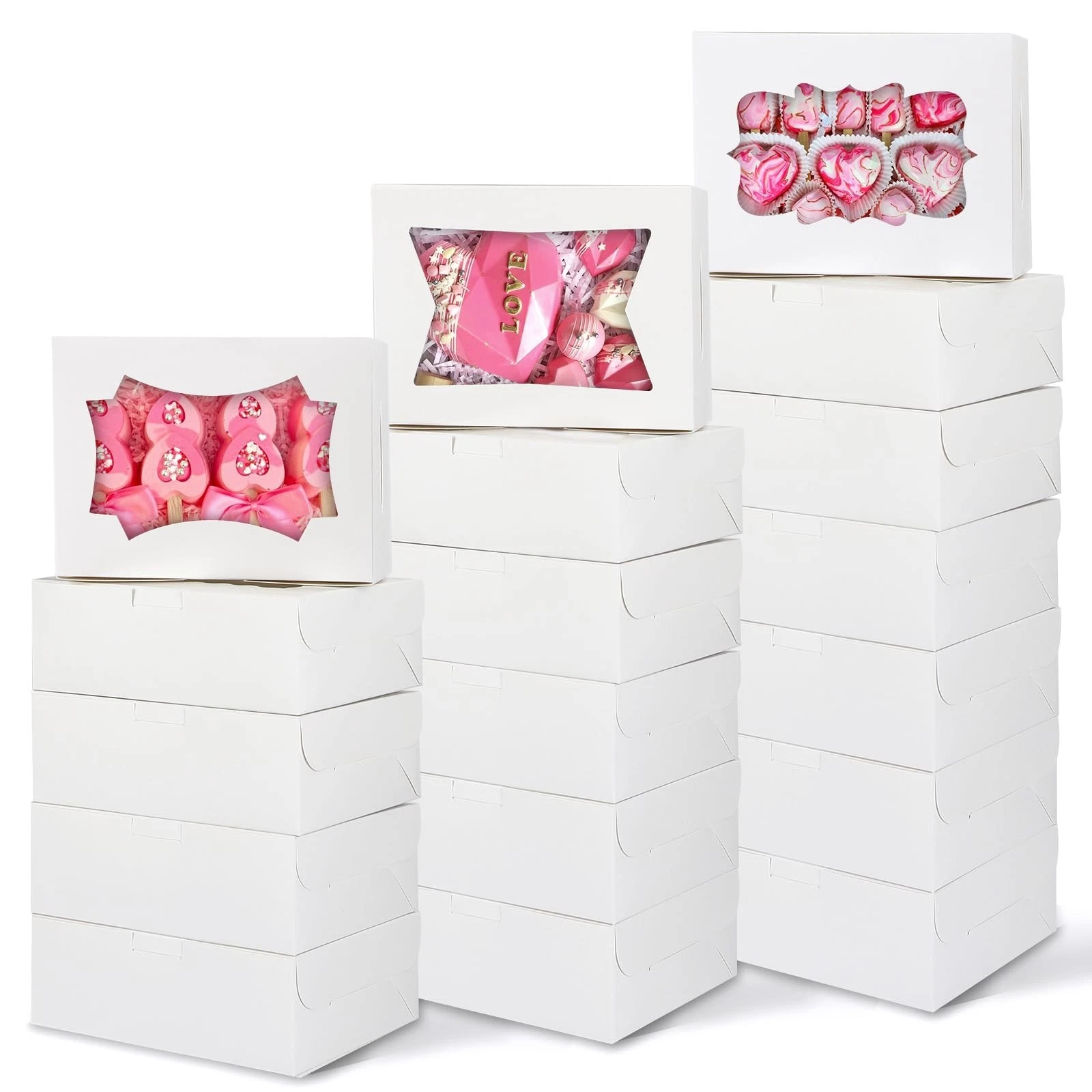 30pcs Cookie Boxes with Windows - 8x6x2.5 Inches Treat Boxes for Cookies, Muffin